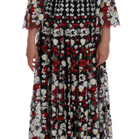 Black Chamomile Roses Embroidered Dress