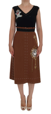 Brown Crystal Bear Key Clock Wool Dresss