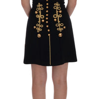 Black Wool Stretch Gold A-Line Dress