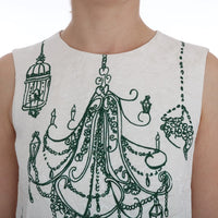 White Jacquard Green Sicily Print Dress