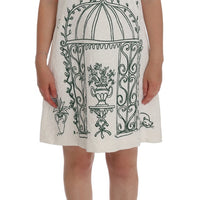 White Jacquard Green Sicily Print Dress