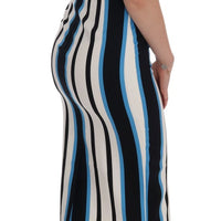 Blue White Striped Silk Stretch Sheath Dress