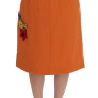 Orange Wool Crystal Sequin Appliques Skirt