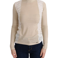 Beige Turtleneck Viscose Top Sweater