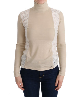 Beige Turtleneck Viscose Top Sweater