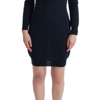 Blue Wool Long Sleeve Shift Dress