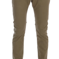 Beige Cotton Stretch Slim Fit Chinos