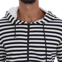 Blue White Striped Hooded Cotton Sweater