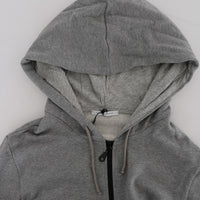 Gray Full Zipper Hodded Cotton Sweater