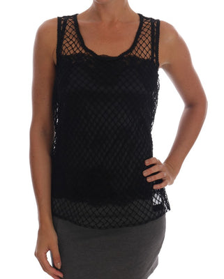 Black Silk Mesh Floral Lace Top