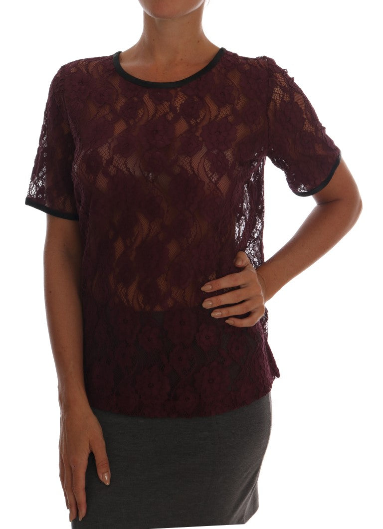 Purple Floral Lace Blouse Top