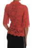 Orange Crystal Buttons Floral Lace Blouse