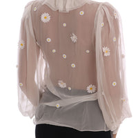 White Daisy Applique Silk Shirt