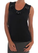 Black Cotton Floral Crystal Tank Top