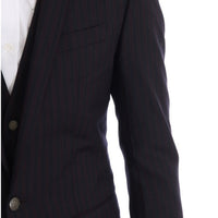 Purple Blue Striped 3 Piece Slim Suit