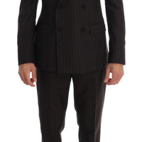 Brown Striped Double Breasted 3 Piece Suit