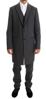 Gray Wool Long 3 Piece Two Button Suit