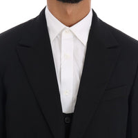 Black Wool Long 3 Piece Two Button Suit