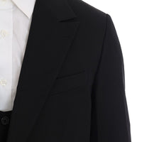 Black Wool Long 3 Piece Two Button Suit