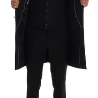 Black Wool Long 3 Piece Two Button Suit