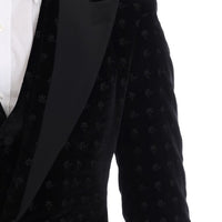 Black Velvet Slim Floral Embroidered Suit