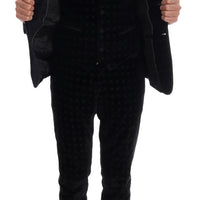 Black Velvet Slim Floral Embroidered Suit