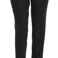 Gray Viscose Wool Stretch Striped Pants