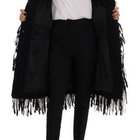 Black White Fringes Coat Wool Coat