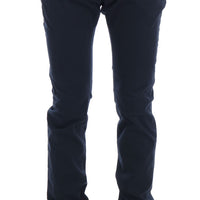 Blue Cotton Stretch Slim Fit Pants