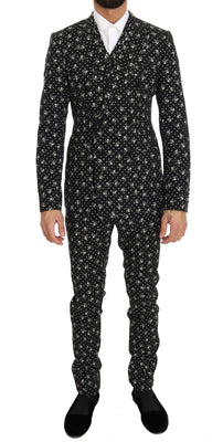 Black Skull Print Slim Fit 3 Piece Suit