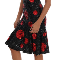 Black Red Polka Sequined Shift Dress