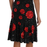 Black Red Polka Sequined Shift Dress