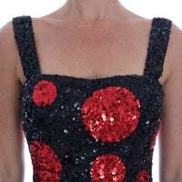 Black Red Polka Sequined Shift Dress