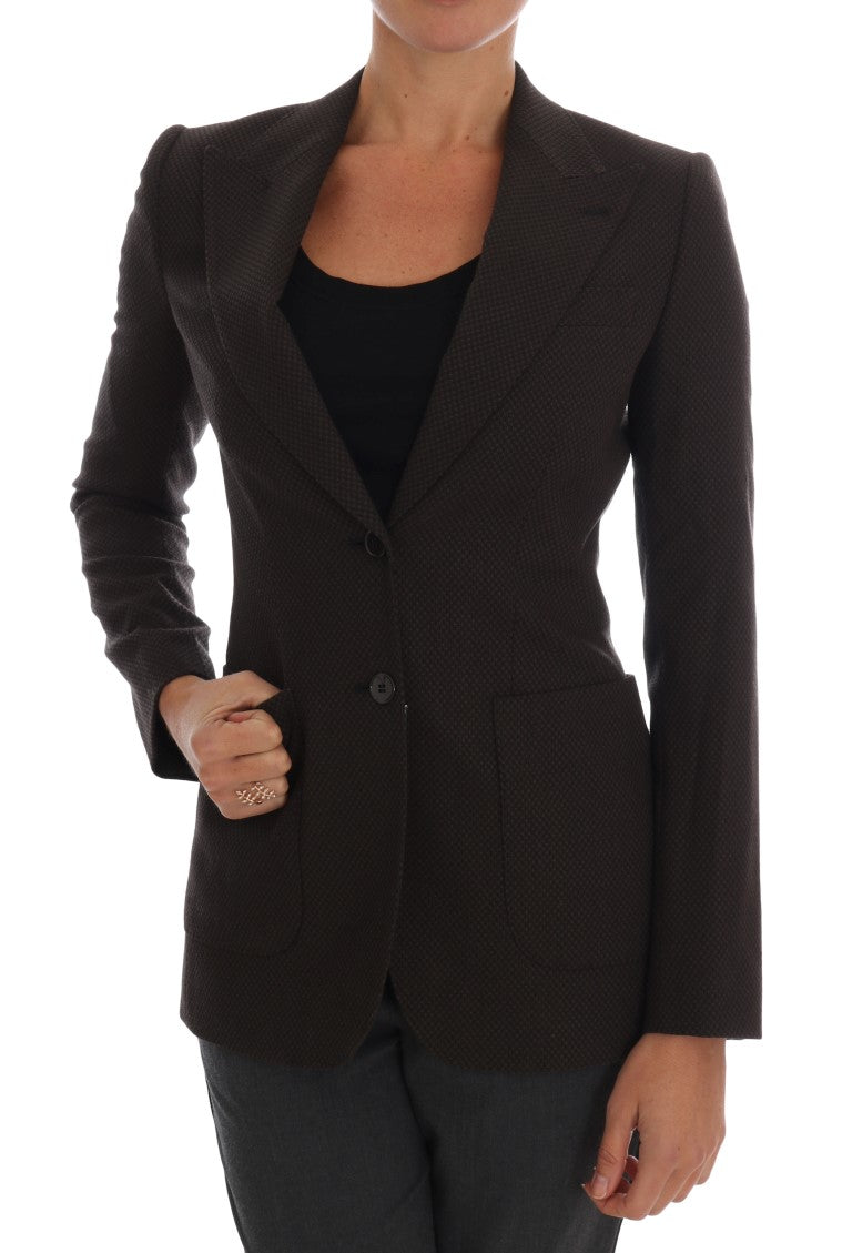 Brown Wool Cotton Two Button Blazer Jacket