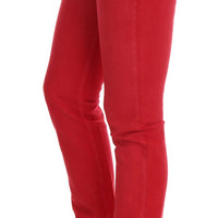 Red Cotton Stretch Slim Jeans