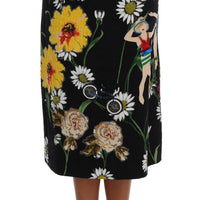 Black Embellished Daisy Brocade Skirt