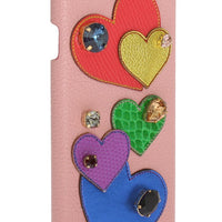 Pink Leather Heart Crystal Phone Case