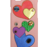 Pink Leather Heart Crystal Phone Case