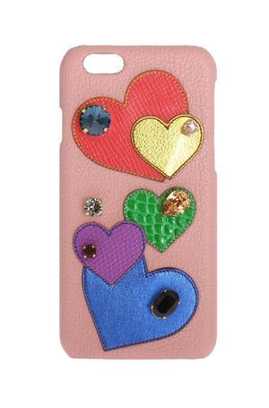 Pink Leather Heart Crystal Phone Case