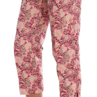 Pink Floral Brocade Capri Pants