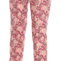 Pink Floral Brocade Capri Pants