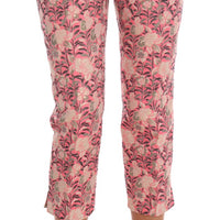 Pink Floral Brocade Capri Pants