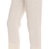 White Floral Brocade Capri Pants