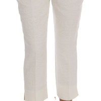 White Floral Brocade Capri Pants