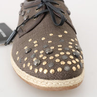 Brown Linen Leather Studded Casual Shoes