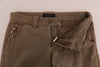 Brown Cotton Casual Slim Fit Pants