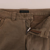 Brown Cotton Casual Slim Fit Pants