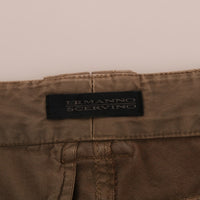 Brown Cotton Casual Slim Fit Pants