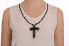 White Silk Black Crystal Cross Blouse