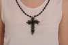 White Silk Black Crystal Cross Blouse